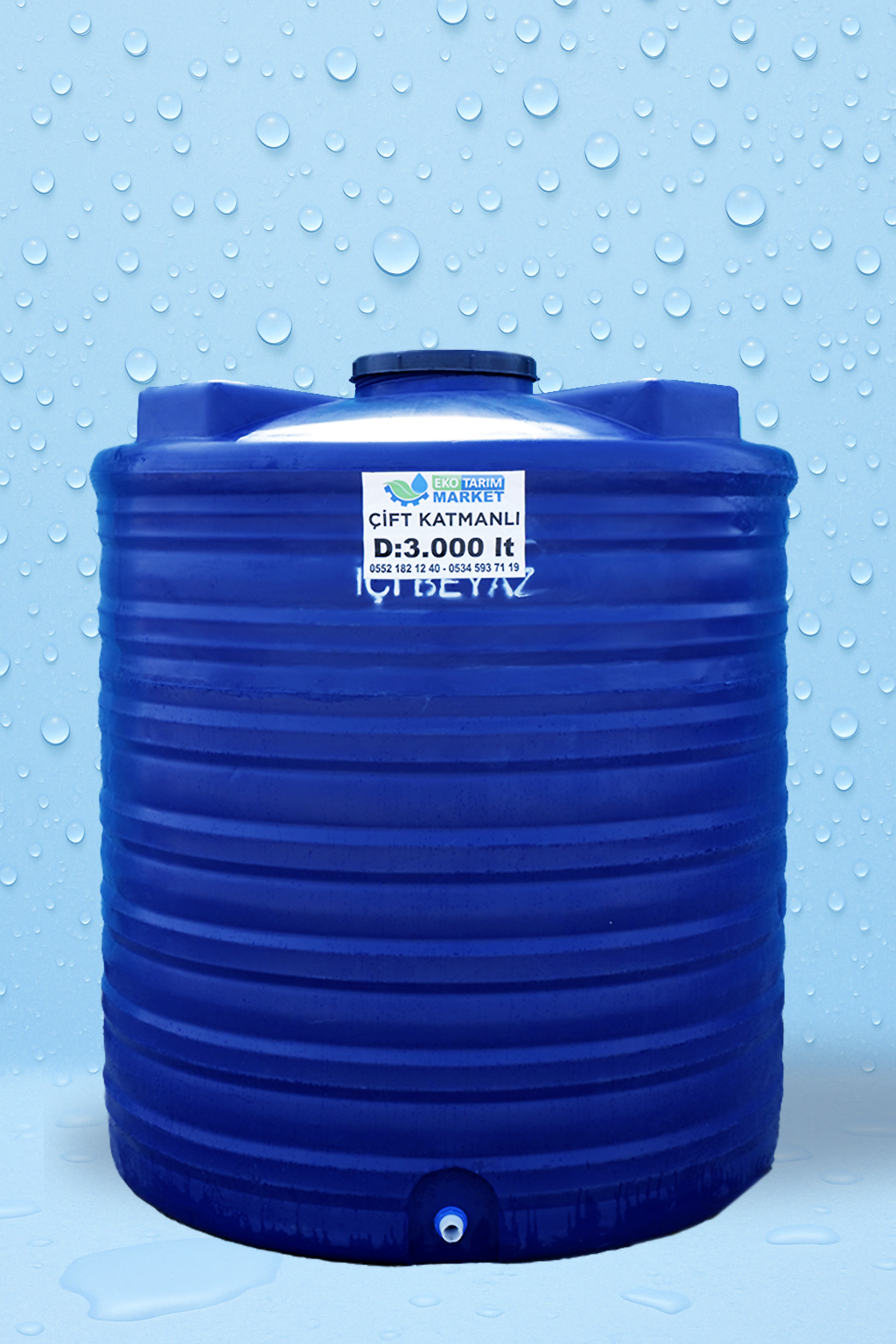 3000 LT Dikey Su Deposu 18 3000-BG-mavi